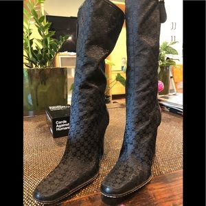 St. John Knits Black Logo Calf High Heel Boots